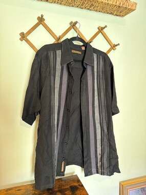 Cubavera Men's XXL Black Linen Blend Short Sleeve Button Down Striped Guayabera